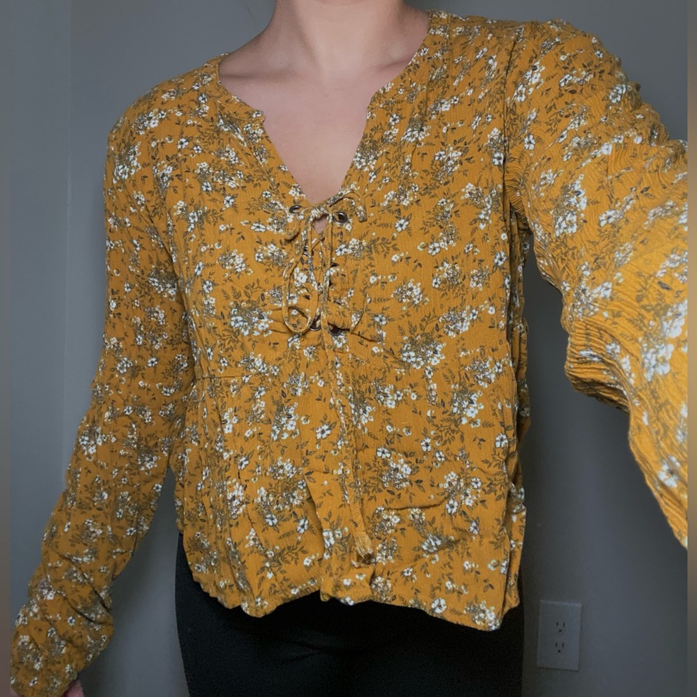 Mustard Yellow Floral Babydoll Blouse